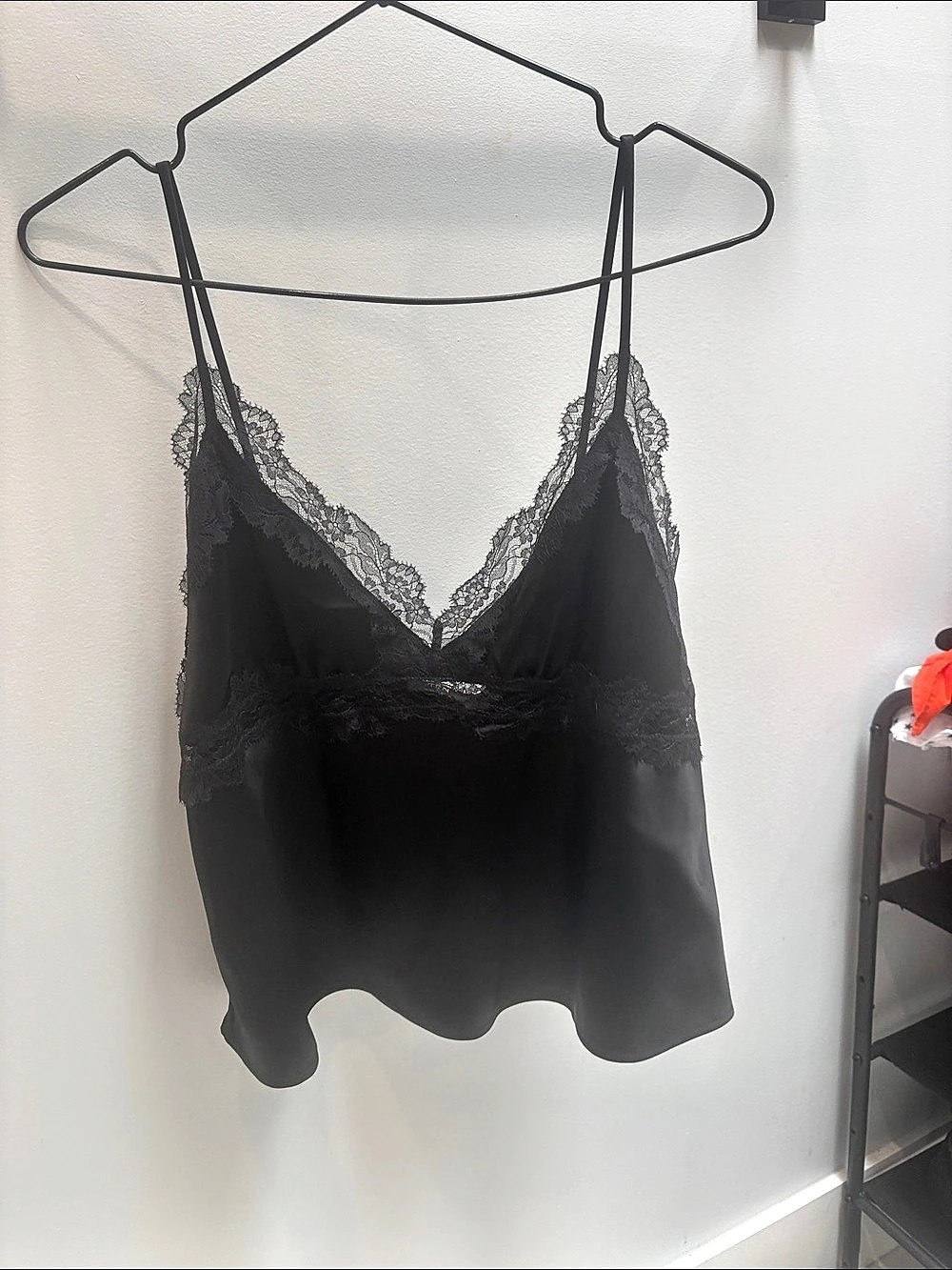 Aritzia TEN Foxtrot Satin Camisole Black Lace Size Small